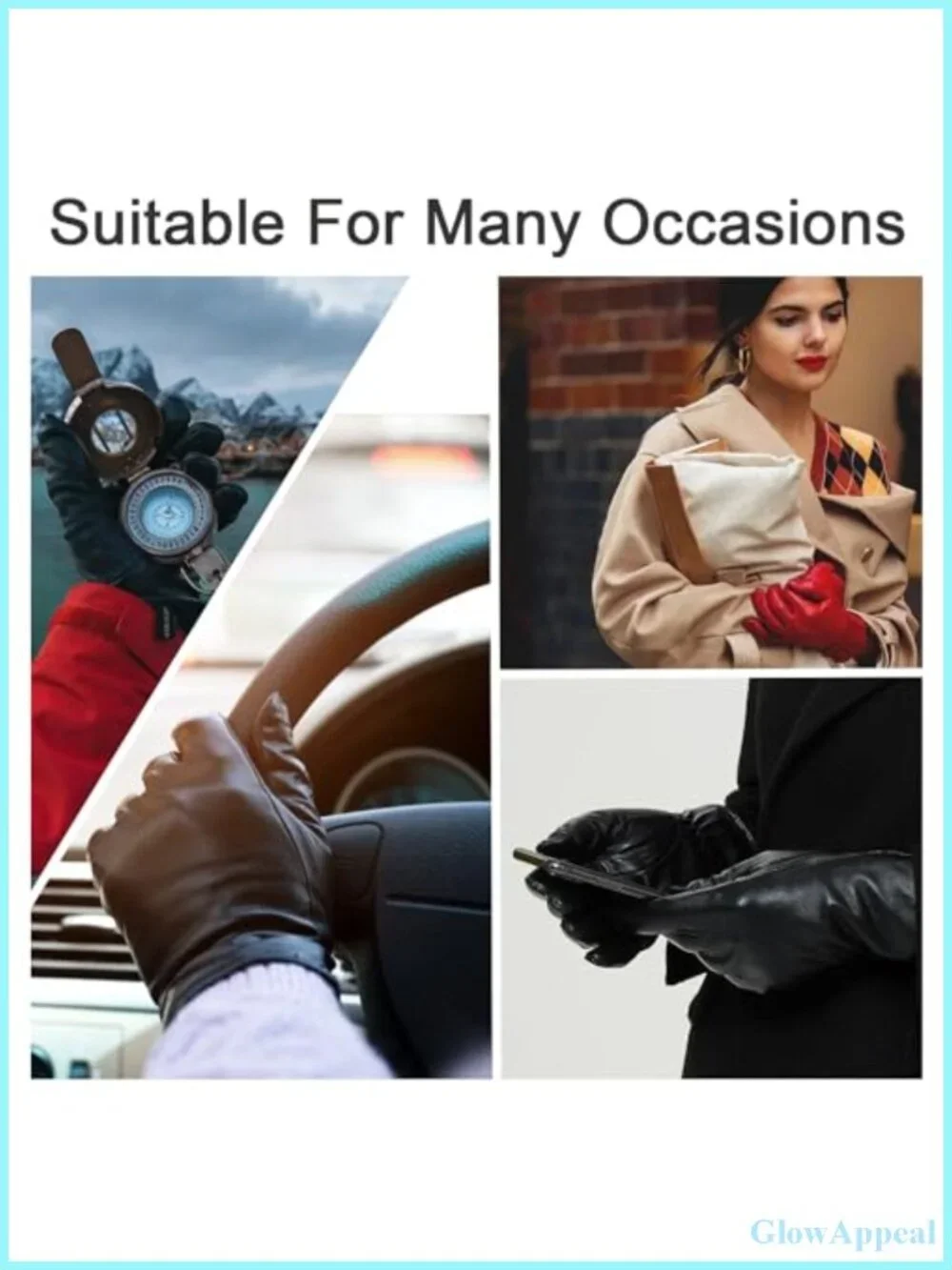Genuine Lambskin Leather Touchscreen Winter Driving Gloves Cashmere Lined